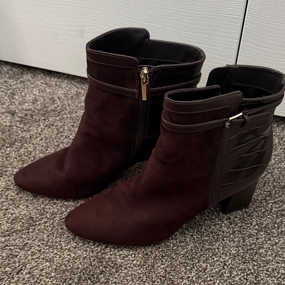 Bandolino Women’s Ankle Boots - Dark Brown Suede-Look Heel